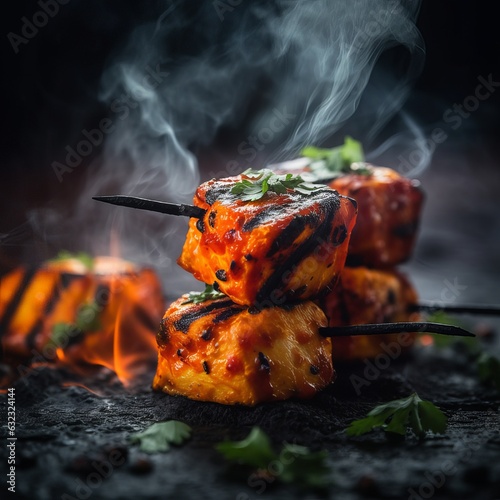 grilled indian tandoori paneer tikka, food photography