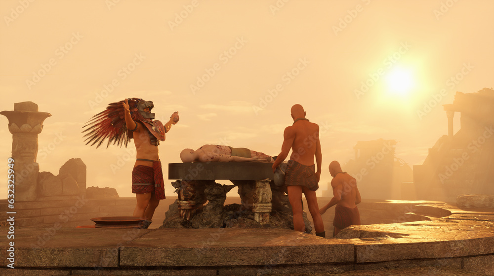 P ster Ancient Mayan Tribe Priest Brings Human Sacrifices 3d Render 