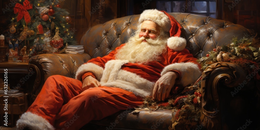 Santa Claus rests in his favorite armchair, generative AI