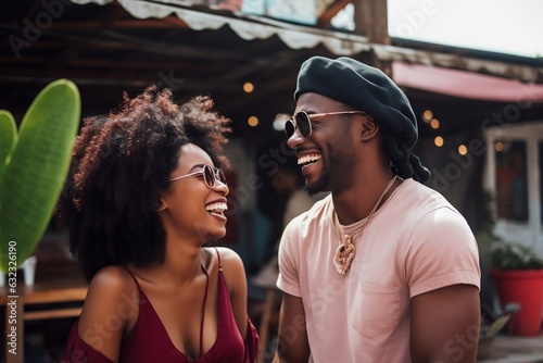 Smiling bohema african american couple Generative AI photo