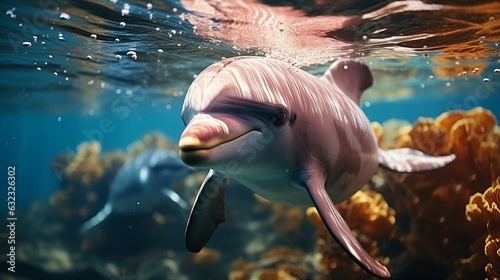 Pink dolphin, rare species of marine animal, Amazonian dolphin underwater. 