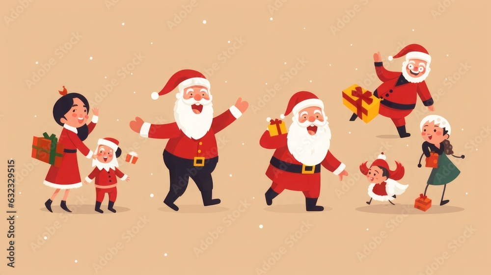 Flat Design People Celebrate Christmas, Flat Design People Celebrate Christmas,