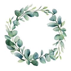 Watercolor eucalyptus leaves frame isolated