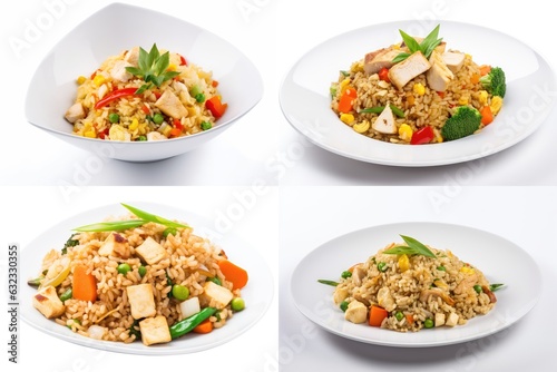 Fried Rice with Chicken Meat, Diced Tofu, Fried Vegetable Rice, Abstract Generative AI Illustration