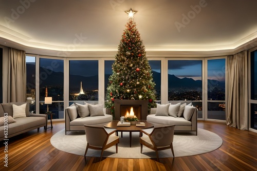 living room with fireplace generated by AI technology 