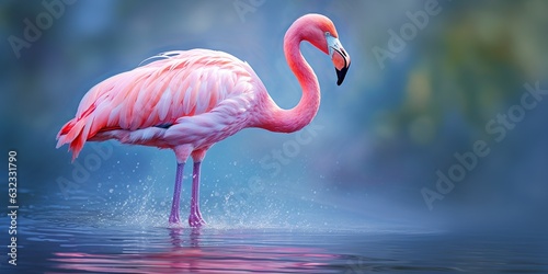 Pink flamingo in the water   Generative AI