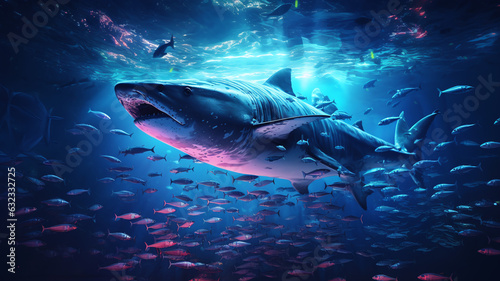Shark in deep Ocean. Wallpaper. 16 9. Generative AI