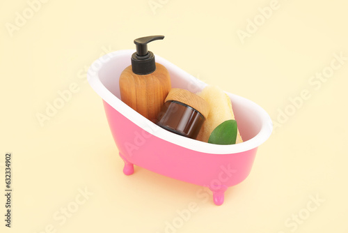 Pink bathtub with natural s...
