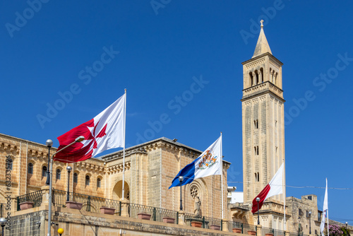 Maltese flags in front of the Marsaskala Parish Church