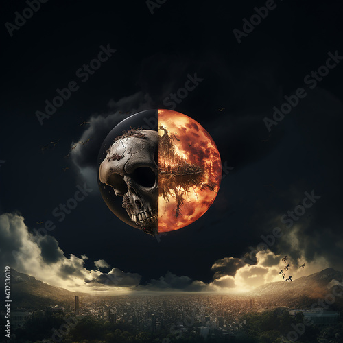 Apocalyptic burning planet. Concept of end of planet..