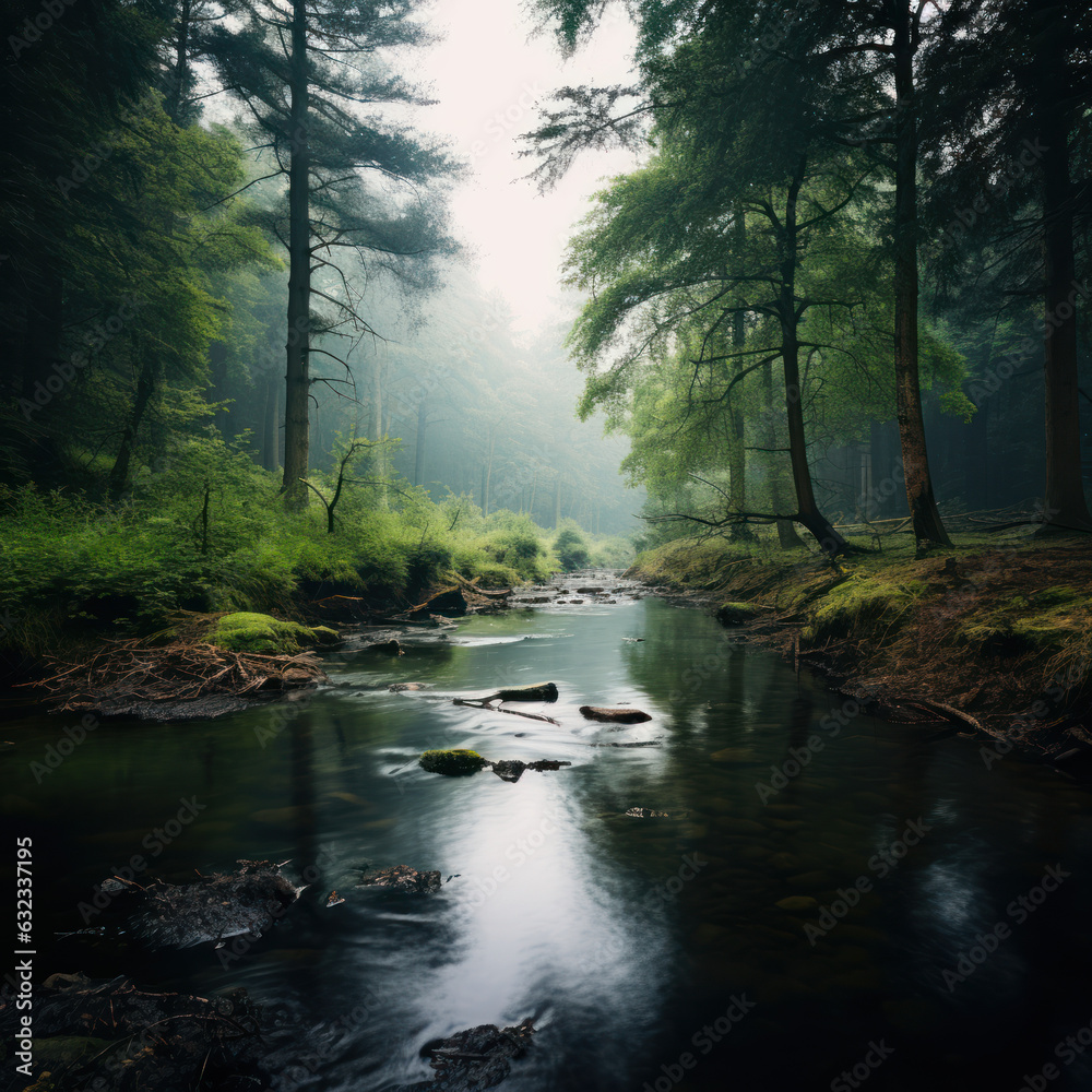 Obraz premium a forest river calm evening