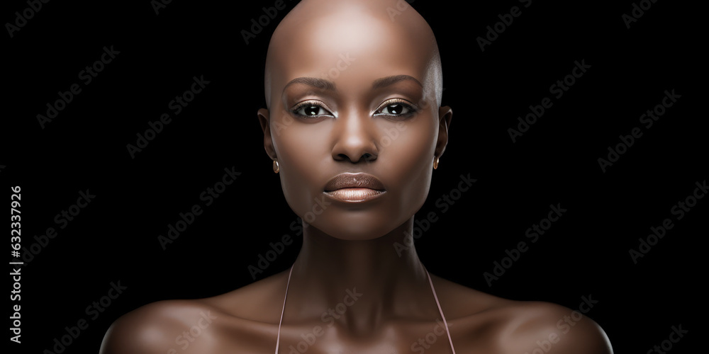 A beautiful bald woman undergoing chemotherapy in the prevention and treatment of breast cancer.