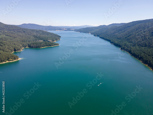 Aerial Summer view of Dospat Reservoir  Bulgaria