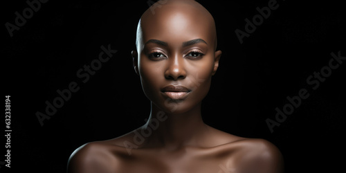 A beautiful bald woman undergoing chemotherapy in the prevention and treatment of breast cancer.