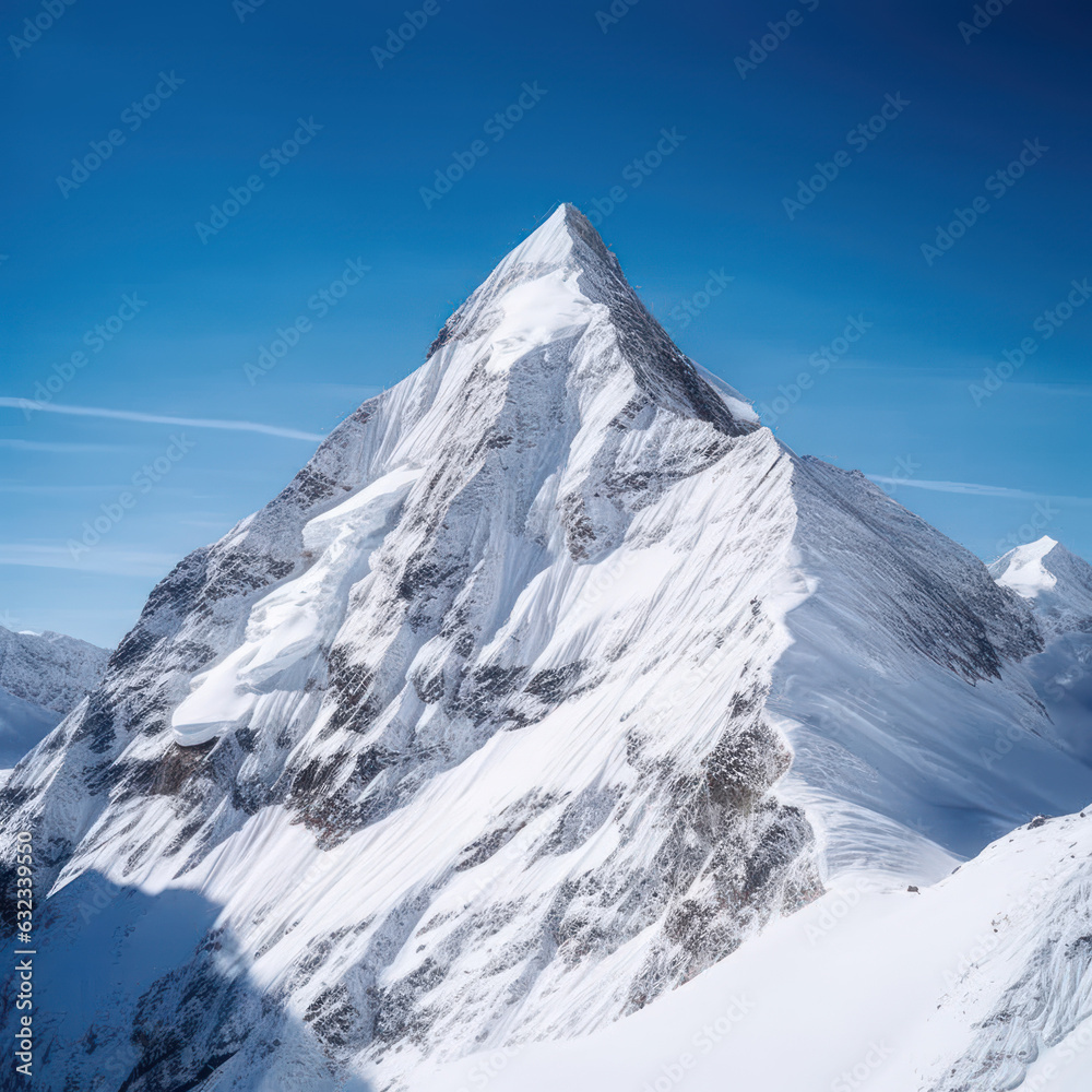 a snowy mountain clear blue sky
