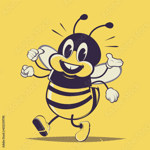 funny retro cartoon illustration of a walking bee