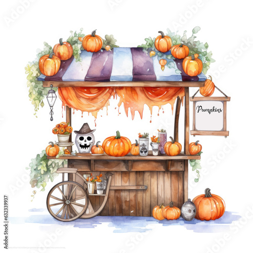 Watercolor Halloween frontshop clipart on white background Generative AI photo