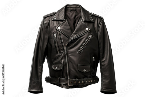 black leather jacket on white background