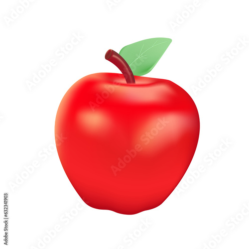 Vector Illustration Of 3D Apple. Red apple icon UI element. Apple fruit Element For Web Or Print Packaging. Vector Illustration