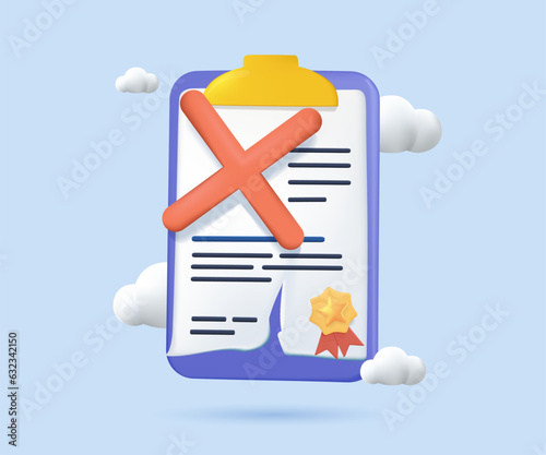 3D Contract cancellation business concept. Terminated tearing contract paper sheet breach 3D style design vector illustration. Tearing contract papers. Broken contract vector or breach of agreement