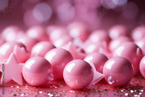 Abstract shiny background with pink color stars, trendy color, style of Barbie pink. AI generative