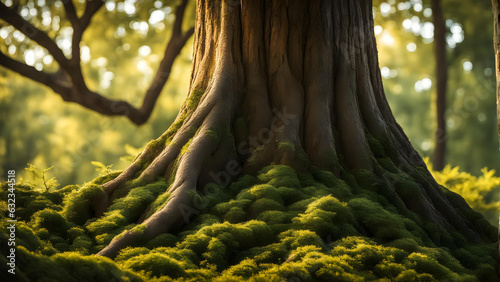 AI's Arboreal Marvel: Singular Tree Spotlight amidst Verdant Forest Stock Imagery