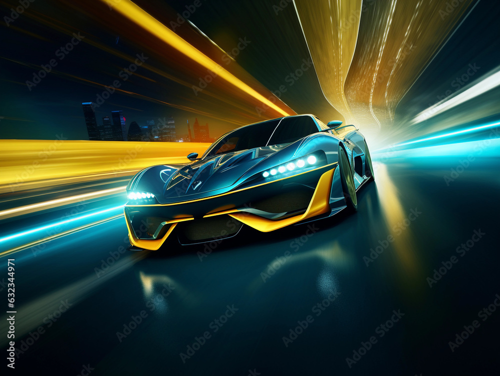Futuristic racing sportscar on neon background
