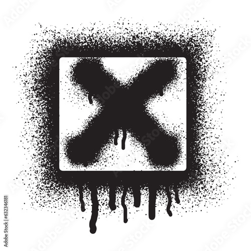 cross mark icon graffiti with black spray paint