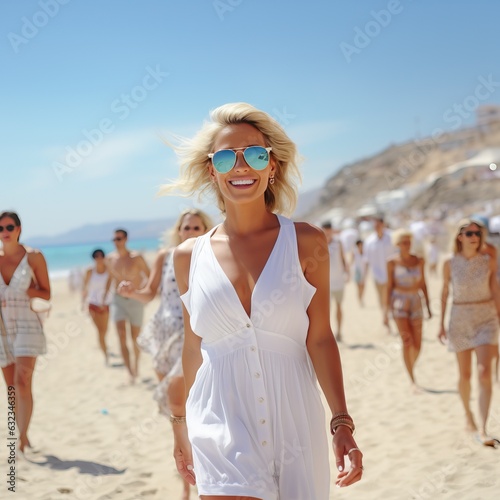 Attractive blond woman walk...