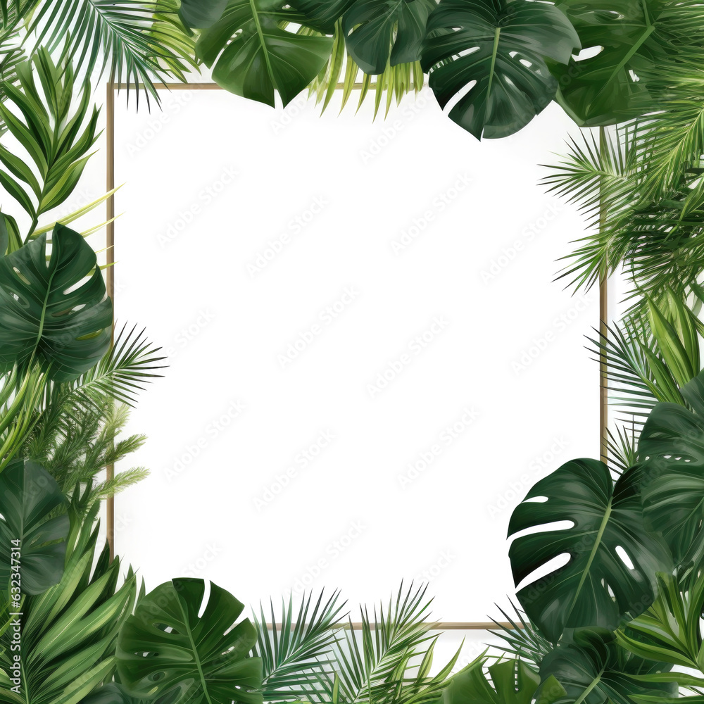 Tropical plants frame on white background Generative AI