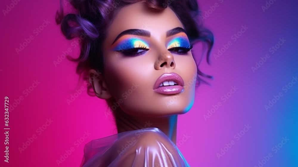 High fashion model poses with beautiful eye shadow 