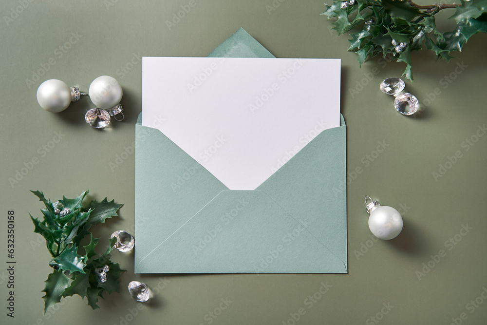 custom made wallpaper toronto digitalChristmas composition with an open envelope and blank white paper. Xmas mockup