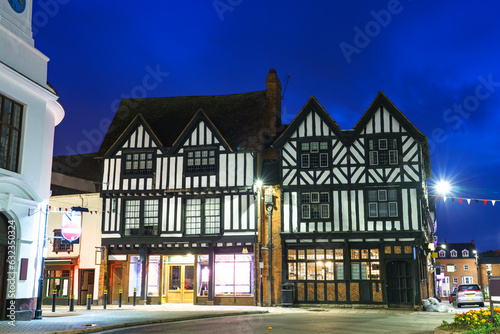 Rotonda roundabound and Half-timbered house at dawn in Stratford upon Avon photo