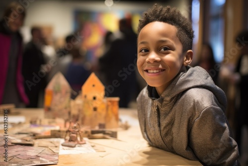 Boy makes crafts at the master class, free space photo