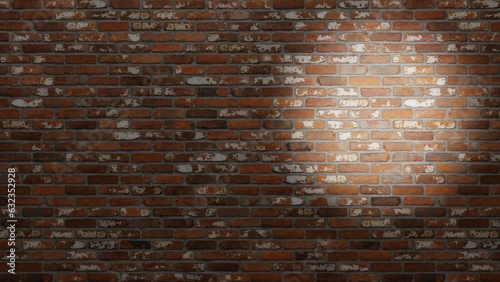 Fototapeta Naklejka Na Ścianę i Meble -  old factory bricks wall, flashlight spot. realistic 3D rendering. illustration.