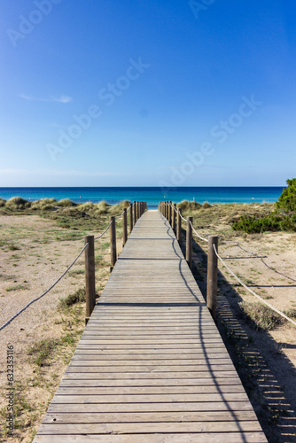 View of beautiful Son Bou Beach in Menorca  Spain 