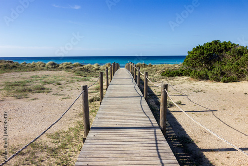 View of beautiful Son Bou Beach in Menorca (Spain)