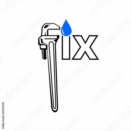 Fix word design with wrench on letter F and waterdrop on letter I.