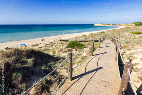 Tableau sur toile View of beautiful Son Bou Beach in Menorca (Spain)