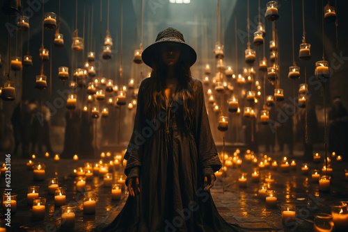 Dark and beautiful witch conjures on Halloween night. Fairy tales. Halloween magic © zamuruev
