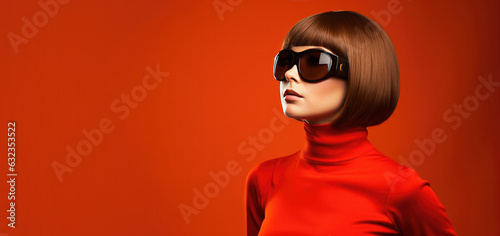 Cool Retro Mod Woman with Sunglasses with Space for Copy