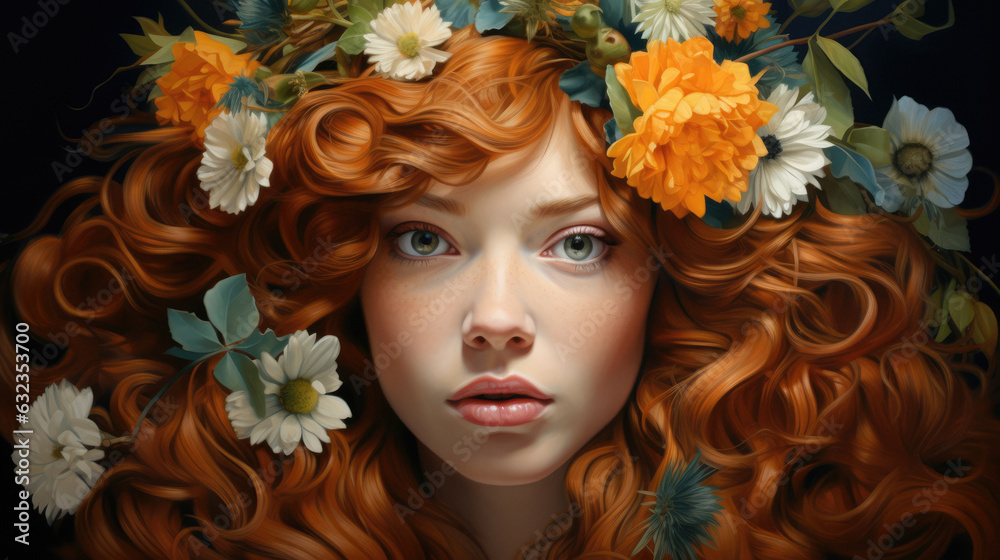 Portrait of a woman with flowers in her hair
