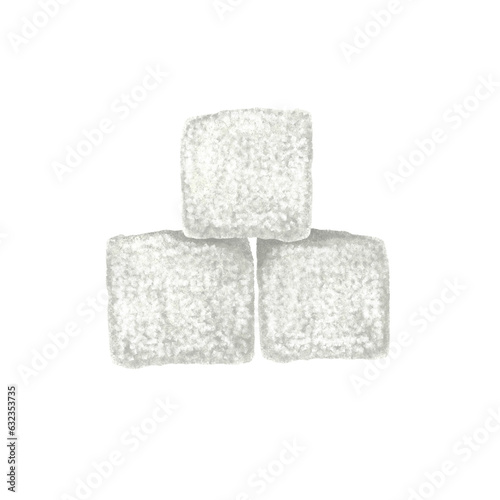 White sugar cubes illustration. Watercolor hand painted white sugar cubes, isolated on transparent background.