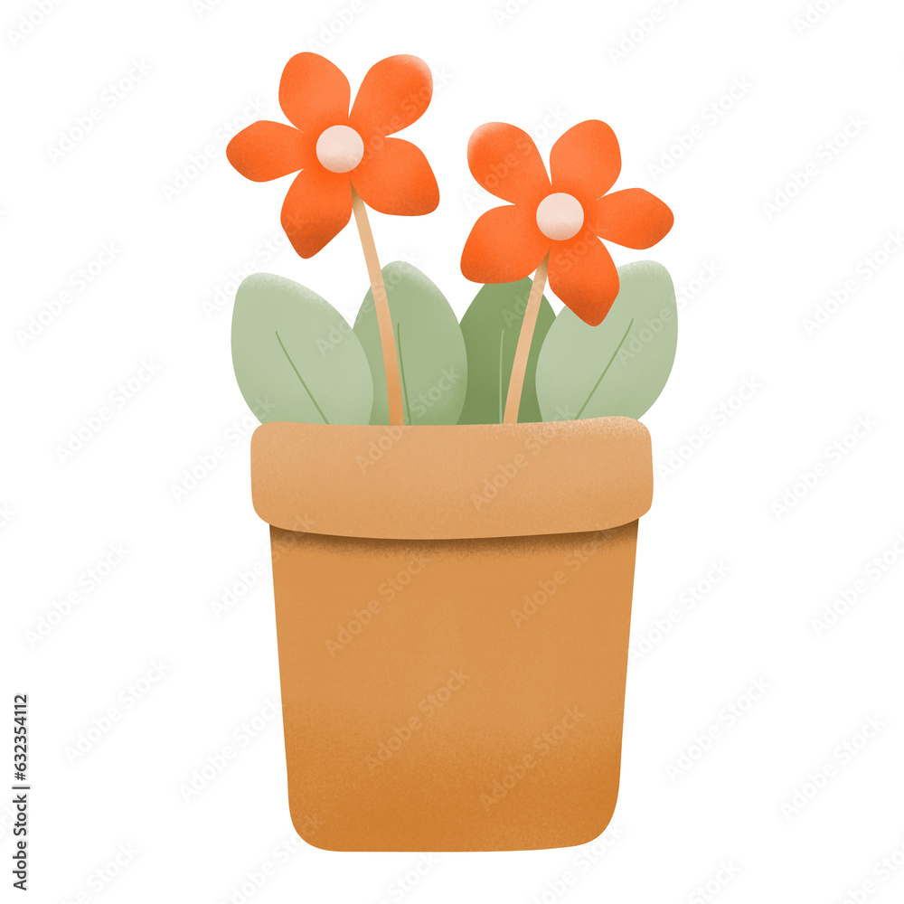 Cute flowers and leaves in a pot illustration