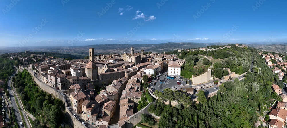 Naklejka premium Aerial view of the ancient village of Volterra, Tuscany, Italy