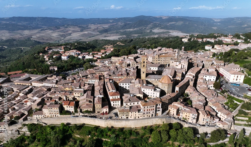 Aerial view of the ancient village of Volterra, Tuscany, Italy
