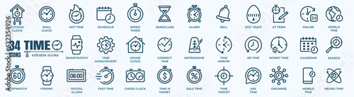 Clock icon. Time icon. 60 icon set Time & Clock. Simple Set of Time Related Vector Line Icons. Time clocks thin line icons.