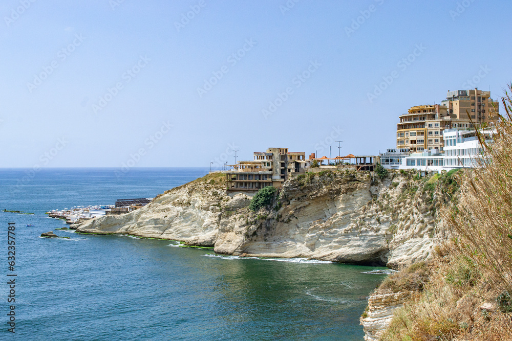 Fototapeta premium Raouche raoucheh beirut lebanon rocks mediterranean sea water coast beach famous historical