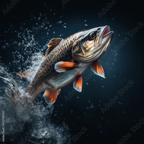 A large fish leaping from water's surface. Generative AI © ColdFire