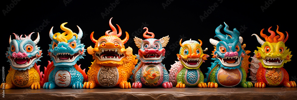 Fototapeta premium Cute colorful Chinese dragon figurine